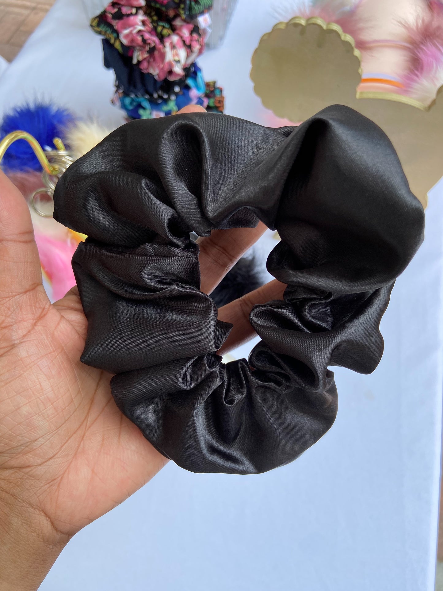 X-Large Black Satin Hair Scrunchie I The Enchanted Magnolia