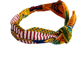 Girls African Orange Kente Cloth Print Top Knot Headband I The Enchanted Magnolia