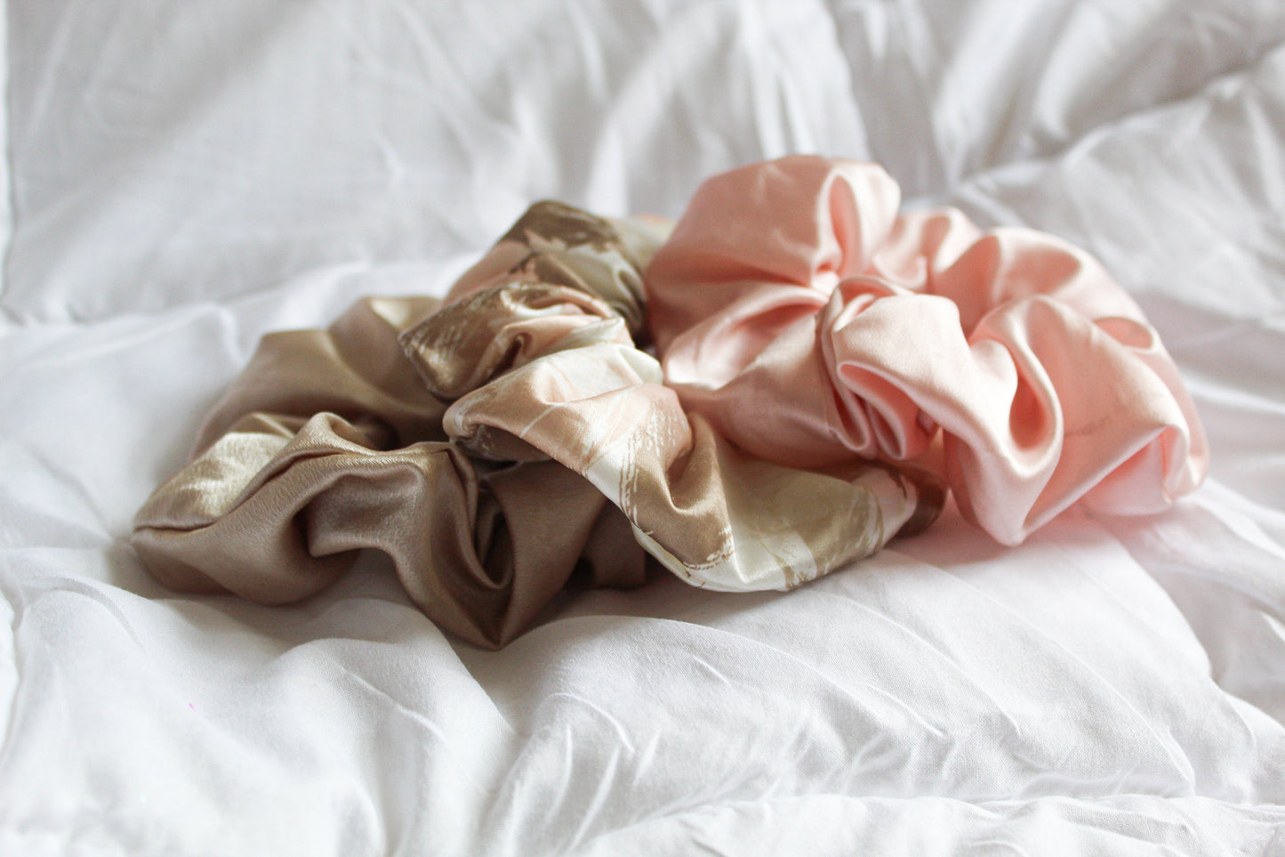 Satin Feather Printed Hair Scrunchie Set I The Enchanted Magnolia