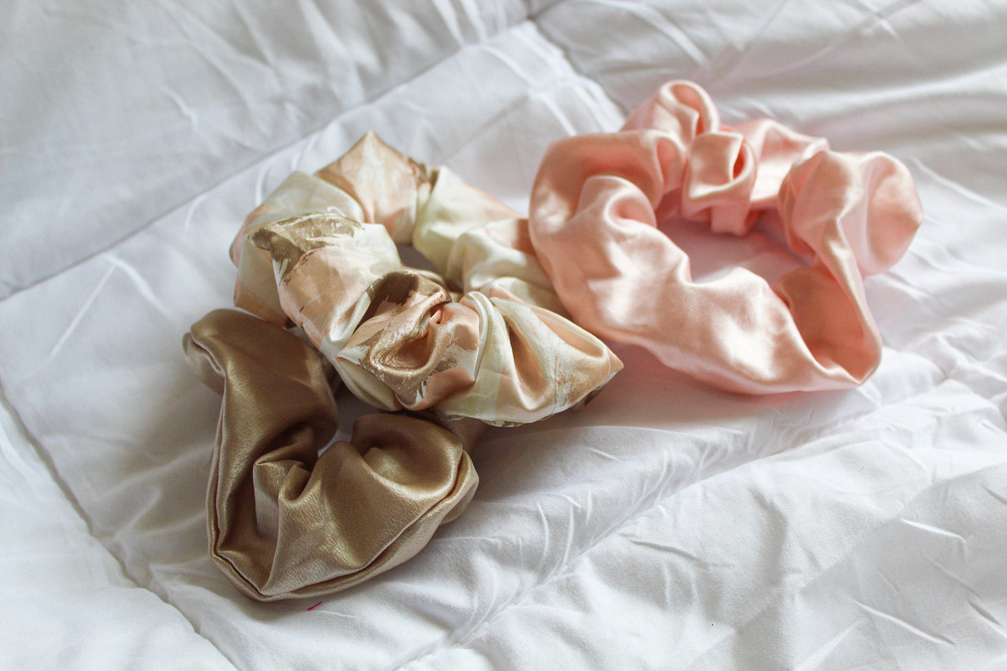 Satin Feather Printed Hair Scrunchie Set I The Enchanted Magnolia