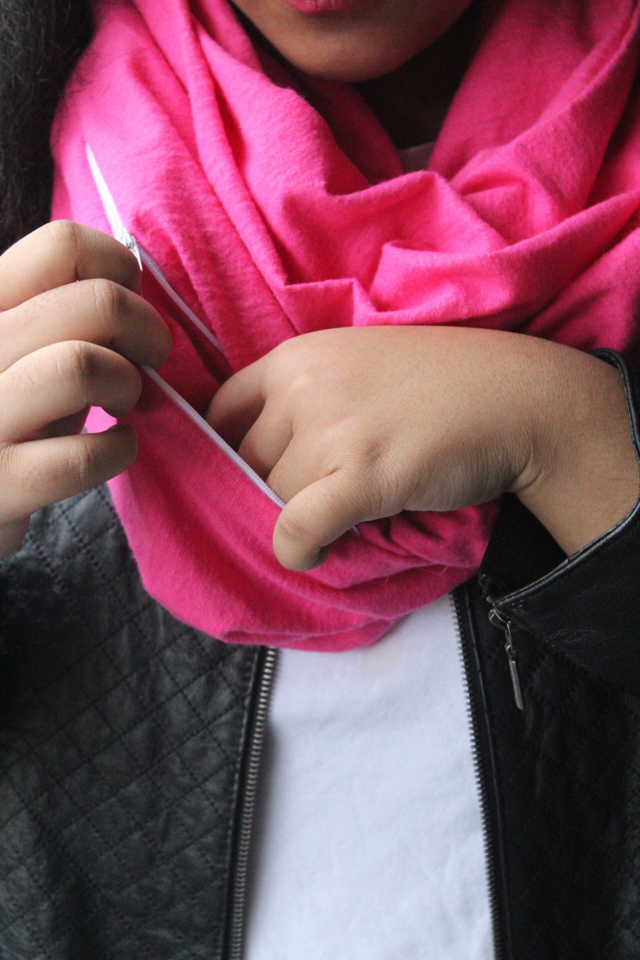 Fucshia Zippered Pocket Infinity Scarf I The Enchanted Magnolia