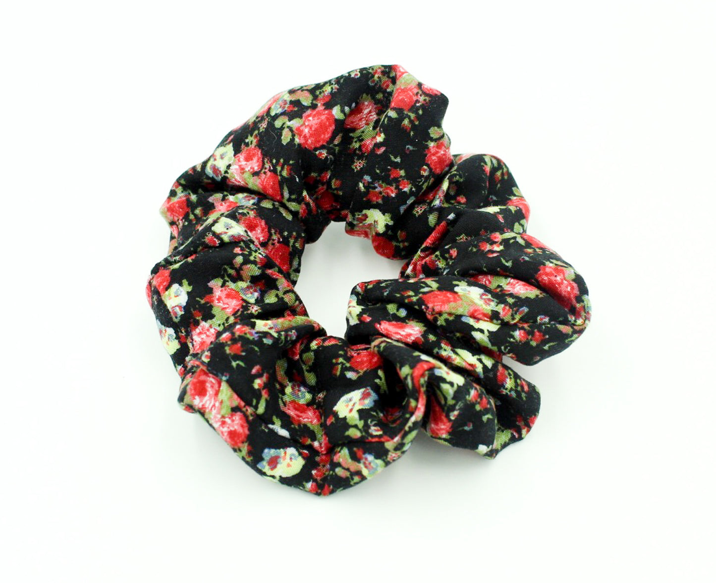 Red Floral Printed Black Scrunchie I The Enchanted Magnolia