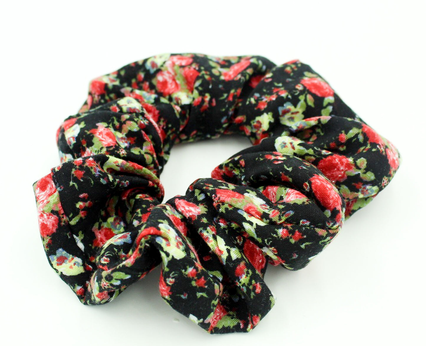 Red Floral Printed Black Scrunchie I The Enchanted Magnolia