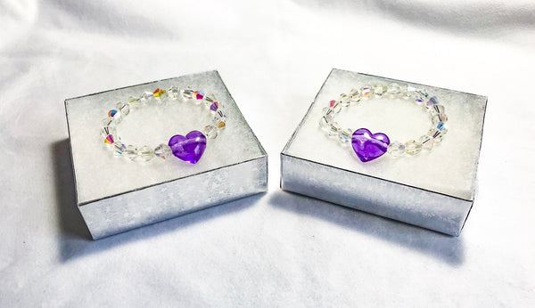 Purple Heart and Sparkling Beaded Elastic Bracelet Image 3