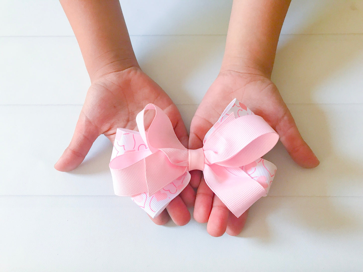 Girls Double Twisted Valentine Pink Heart Boutique Hair Bow I The Enchanted Magnolia
