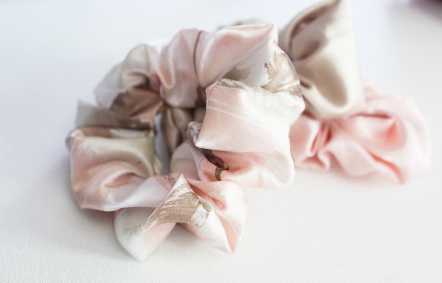 Satin Feather Printed Hair Scrunchie Set I The Enchanted Magnolia