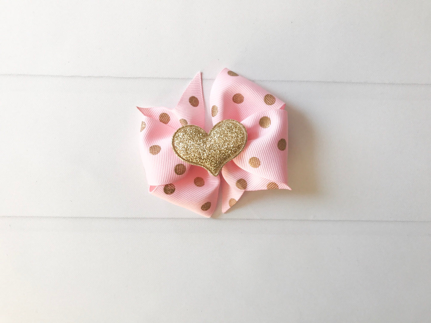 Pink and Gold Polka Dots Mini Pinwheel Hair Bow I The Enchanted Magnolia