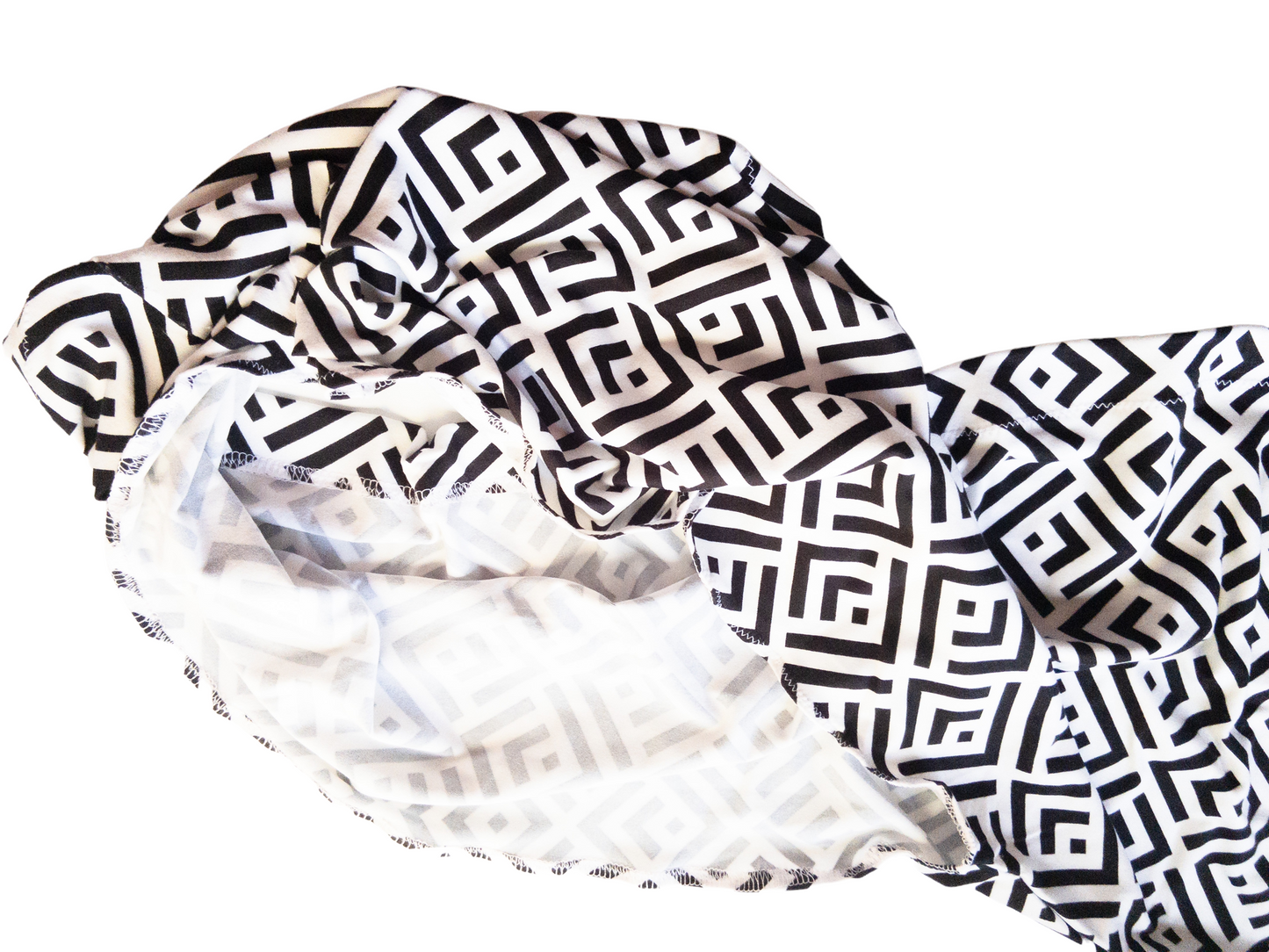 White and Black Geometric Print Knit Headwrap