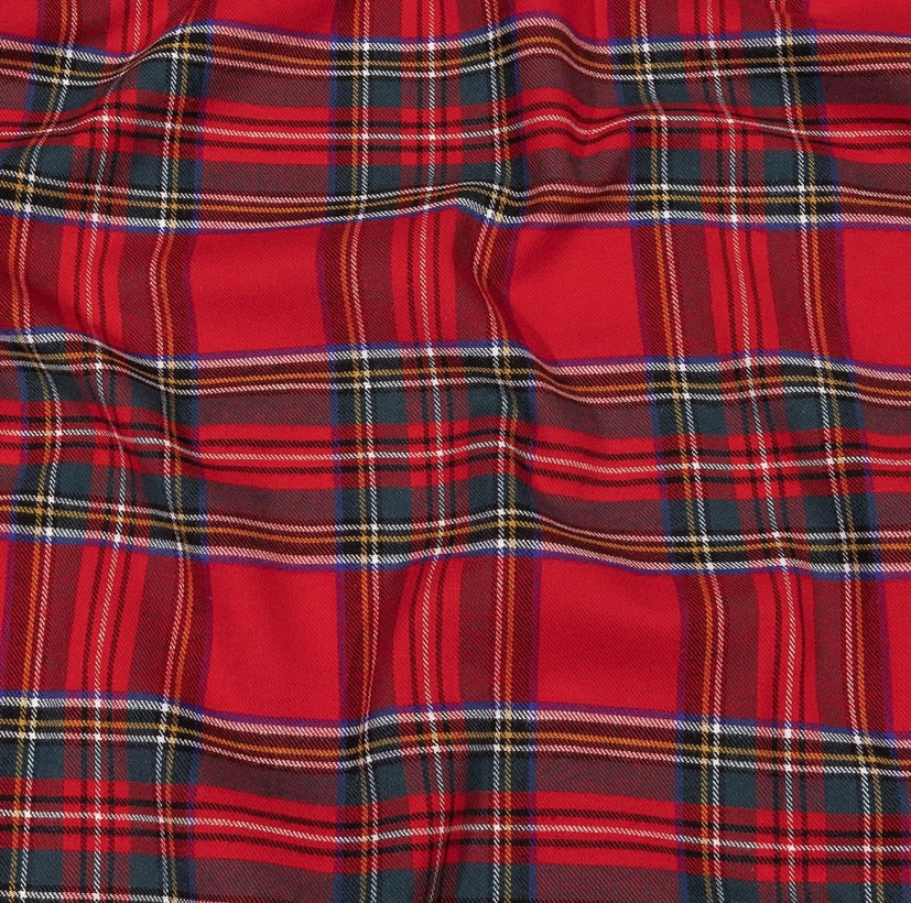 Barbados Cherry, Blue and Sea Moss Tartan Plaid Flannel Zippered Pocket Infinity Scarf I The Enchanted Magnolia