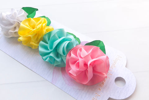 Girls Ribbon Flower Hair Clip Set