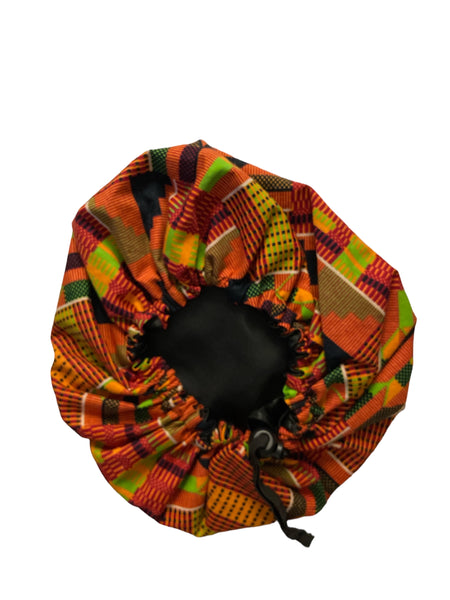 Orange Kente Satin Lined Bonnets