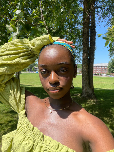 Kente Bandana - Teal Green, Yellow, White