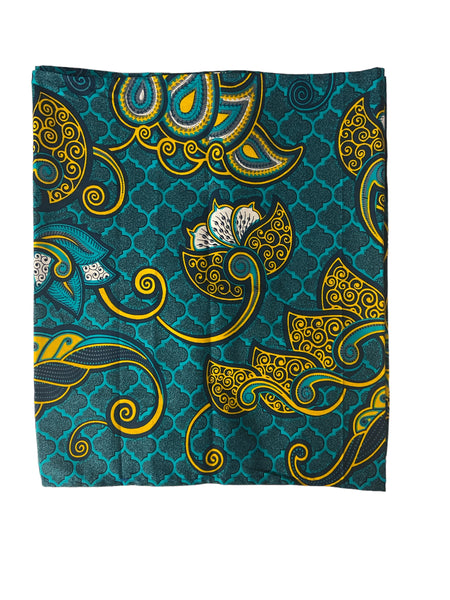 Kente Bandana - Teal Green, Yellow, White