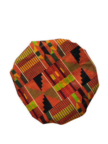 Orange Kente Satin Lined Bonnets