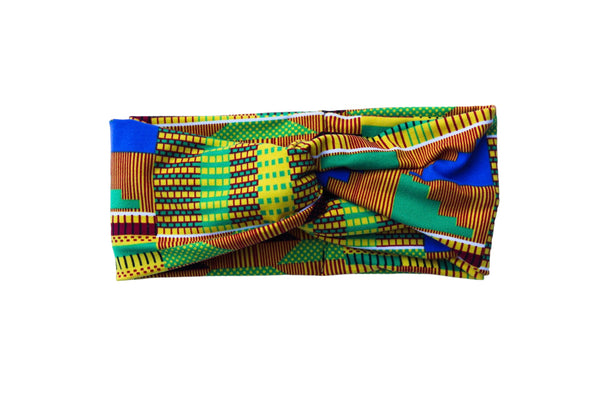 African Kente Print Twist Knot Headband 3-1