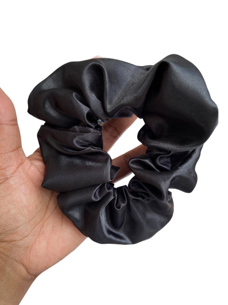 X-Large Black Satin Hair Scrunchie - Black - The Enchanted Magnolia