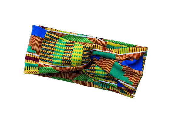 African Kente Print Twist Knot Headband 3-1