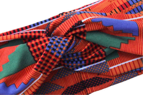 African Kente Print Twisted Turband Headband 3-4