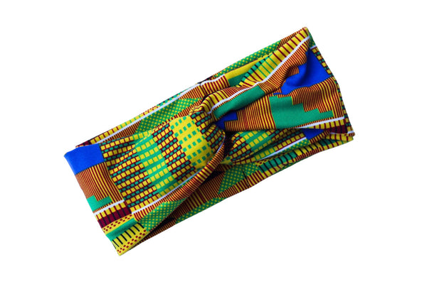 African Kente Print Twisted Turband Headband 3-1