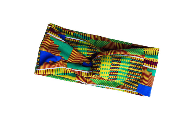 African Kente Print Twist Knot Headband 3-1