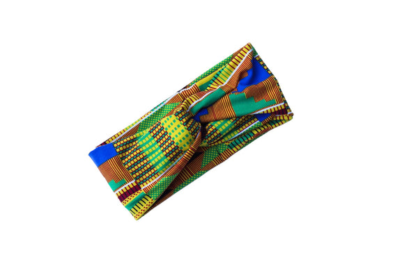 African Kente Print Twisted Turband Headband 3-1