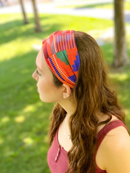 African Kente Print Twist Knot Headband 3-4