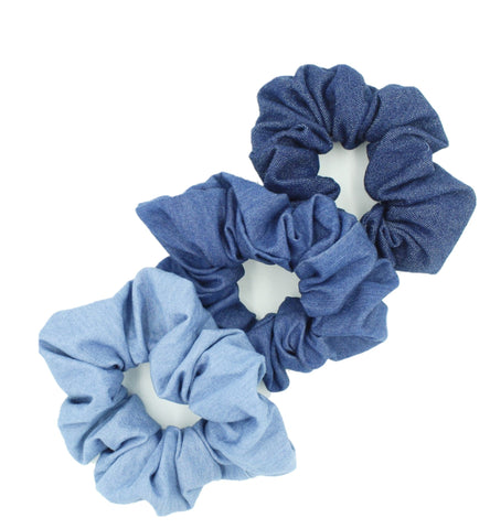 Girls 3 Blue Denim Hair Scrunchies Bundle - The Enchanted Magnolia