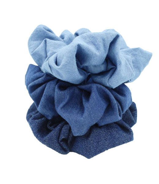 Girls 3 Blue Denim Hair Scrunchies Bundle - The Enchanted Magnolia