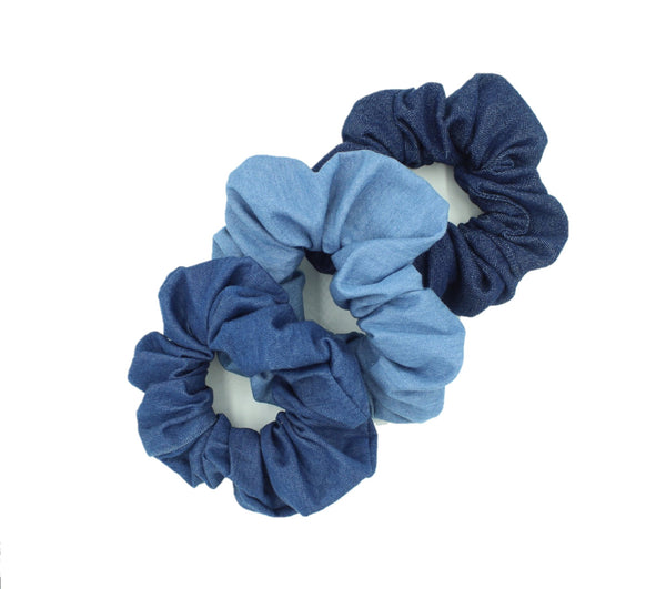 Girls 3 Blue Denim Hair Scrunchies Bundle - The Enchanted Magnolia