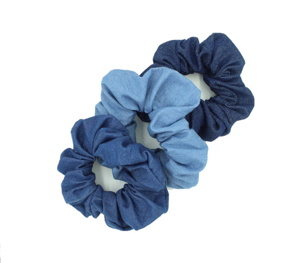 3 Blue Denim Hair Scrunchies Bundle  - The Enchanted Magnolia