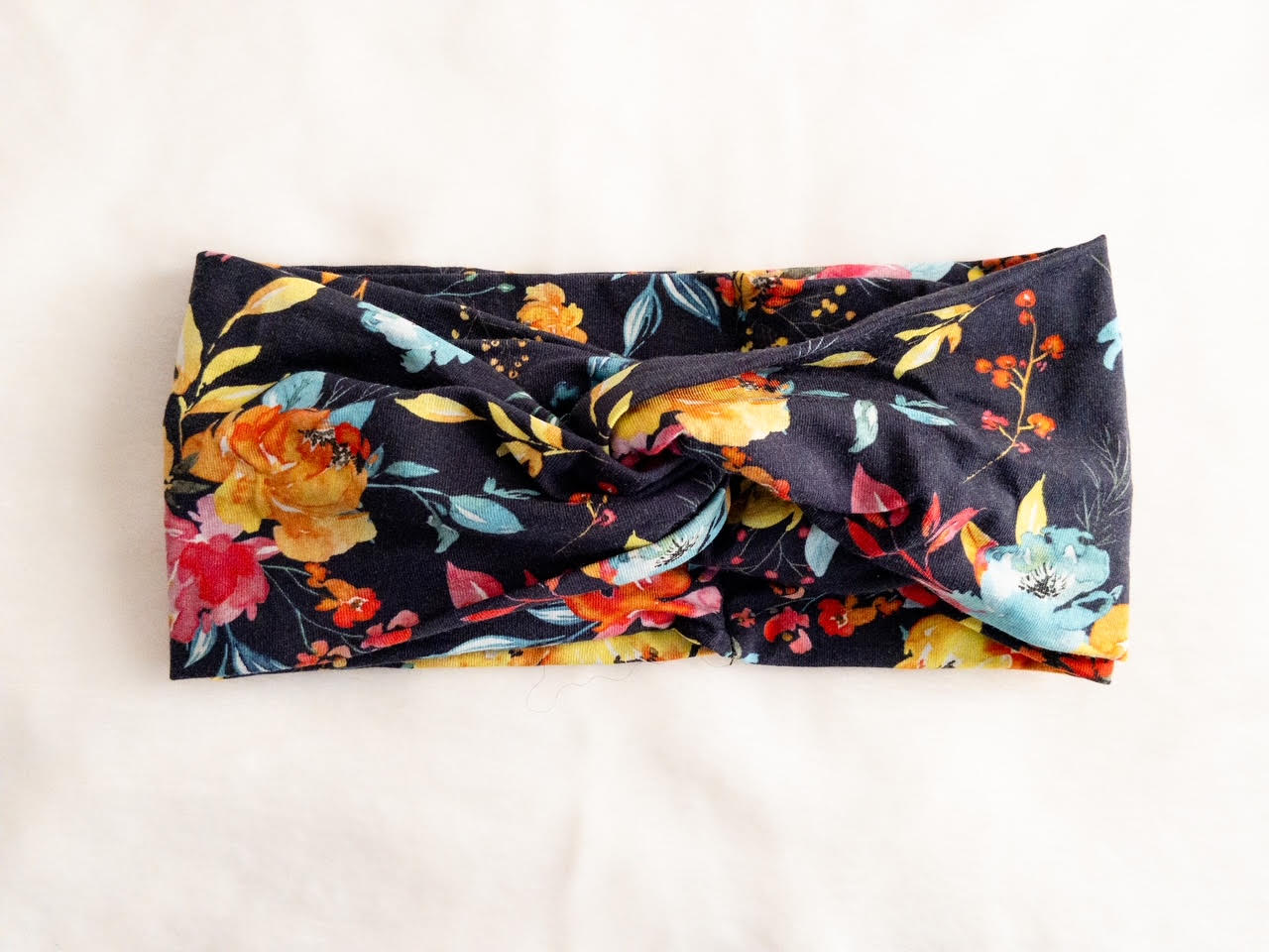 Floral Print on Navy Twisted Turban Headband I The Enchanted Magnolia