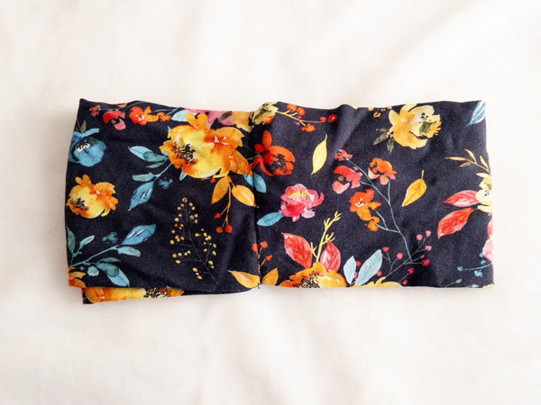 Floral Print on Navy Twisted Turban Headband I The Enchanted Magnolia