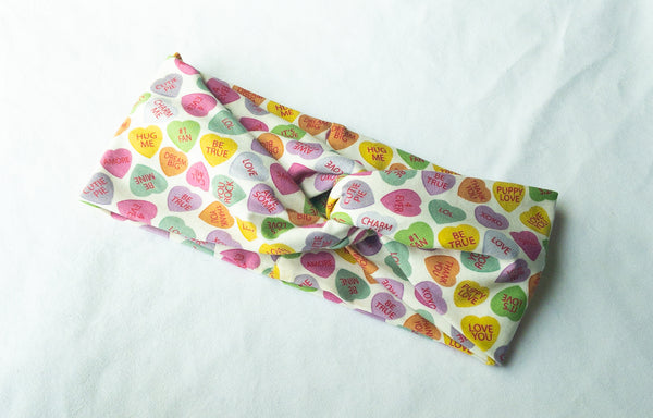 Candy Hearts on White Twisted Turban Headband I The Enchanted Magnolia