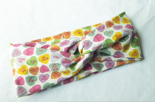 Candy Hearts on White Twisted Turban Headband I The Enchanted Magnolia