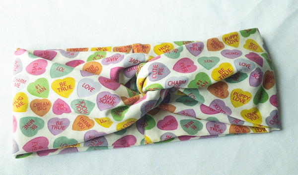 Candy Hearts on White Twisted Turban Headband I The Enchanted Magnolia