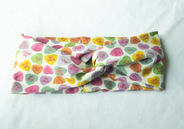 Candy Hearts on White Twisted Turban Headband I The Enchanted Magnolia