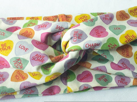 Candy Hearts on White Twisted Turban Headband I The Enchanted Magnolia