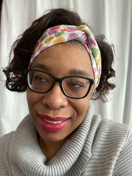 Candy Hearts on White Twisted Turban Headband I The Enchanted Magnolia