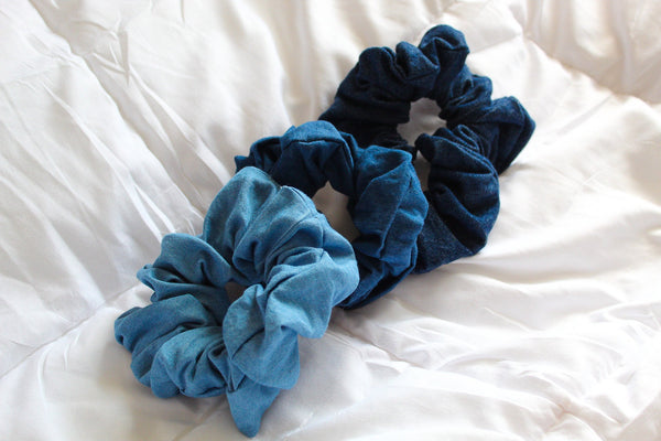Large Blue Denim Hair Scrunchie