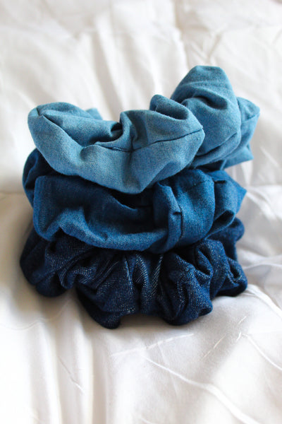 Kids Blue Denim Hair Scrunchie - Medium I The Enchanted Magnolia