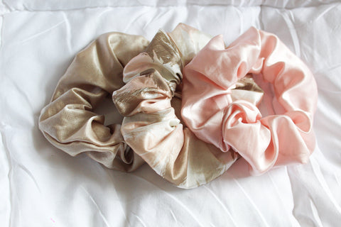 Satin Feather Printed Hair Scrunchie Set I The Enchanted Magnolia