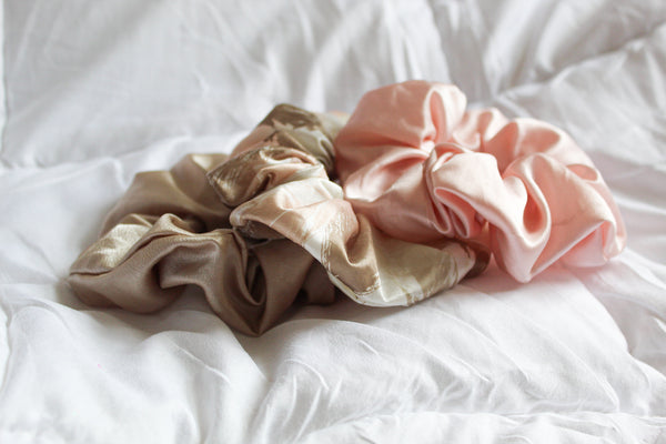 Satin Feather Printed Hair Scrunchie Set I The Enchanted Magnolia