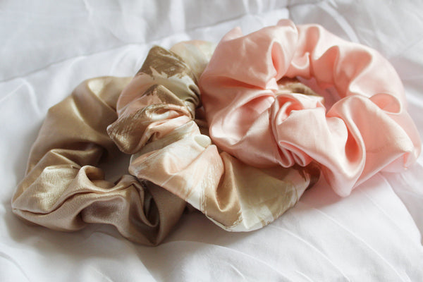 Satin Feather Printed Hair Scrunchie Set I The Enchanted Magnolia