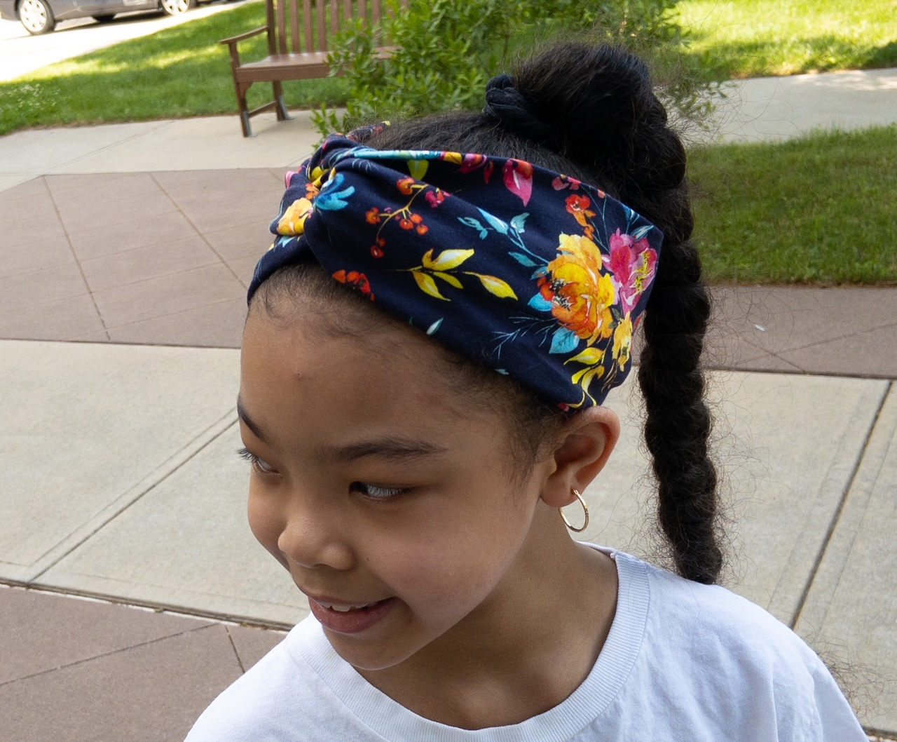 Floral Print on Navy Twisted Turban Headband I The Enchanted Magnolia