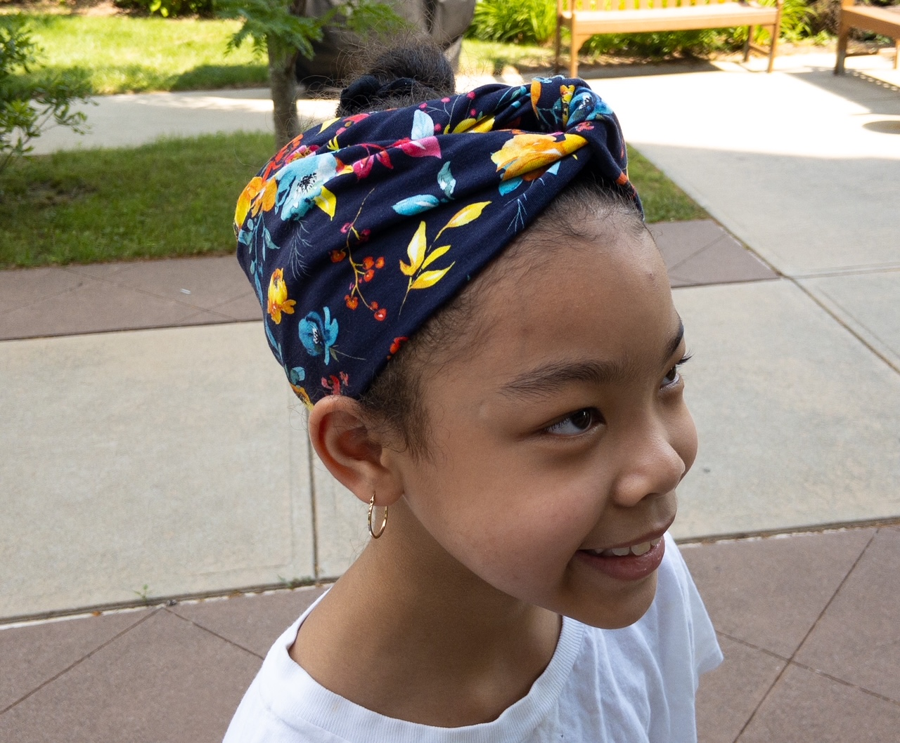 Floral Print on Navy Twisted Turban Headband I The Enchanted Magnolia