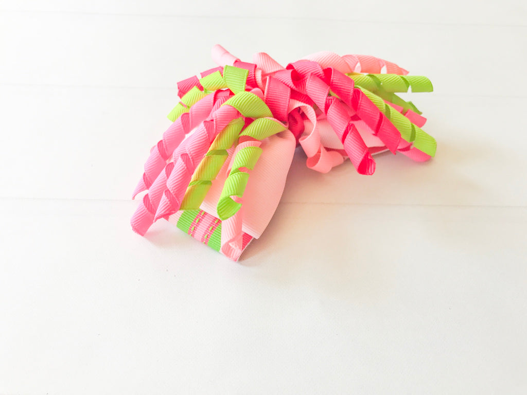 Girls Striped Hair Bow I Pink / Green I The Enchanted Magnolia