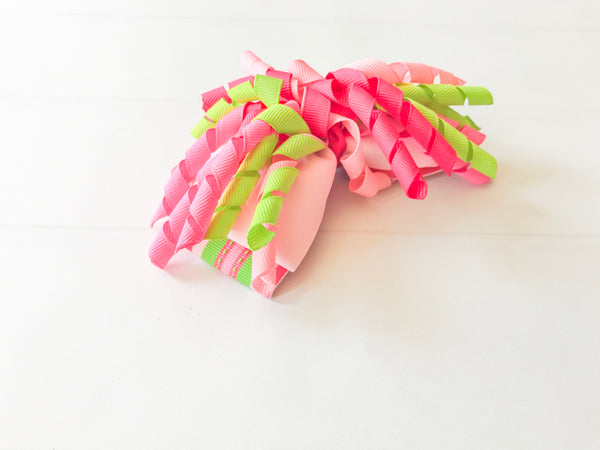 Girls Striped Hair Bow I Pink / Green I The Enchanted Magnolia