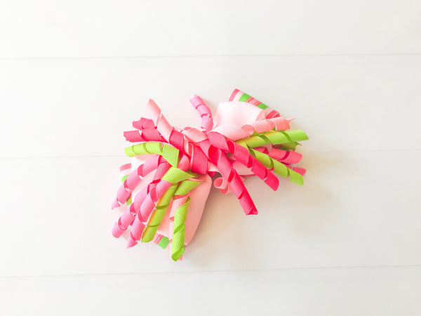 Girls Striped Hair Bow I Pink / Green I The Enchanted Magnolia