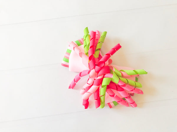 Girls Striped Hair Bow I Pink / Green I The Enchanted Magnolia