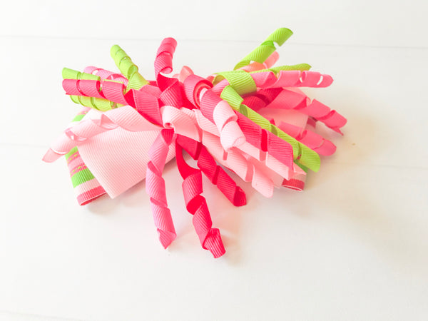 Girls Striped Hair Bow I Pink / Green I The Enchanted Magnolia